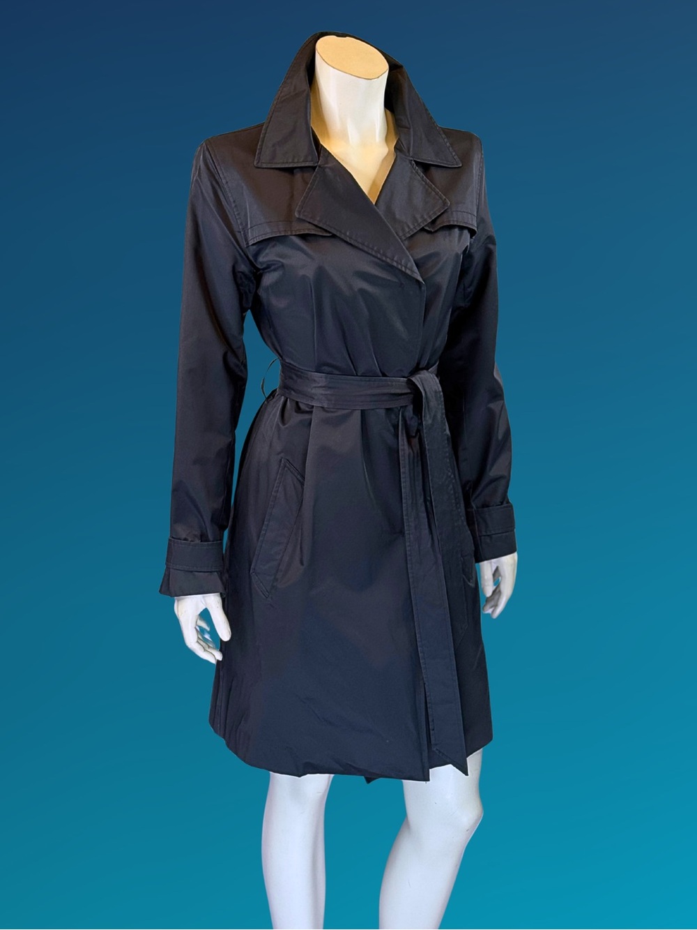 Vintage Y2K NINE WEST  Black Minimalist Mini Trench Coat 2004 | S - Picture 6 of 16